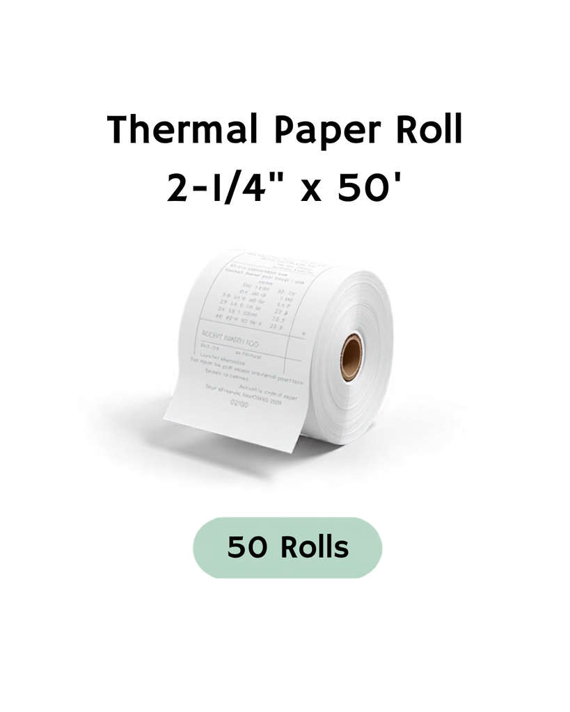 [TR-214-50] Thermal Paper Roll 2-1/4" x 50' (57mm x 15m) BPA-Free 48GSM 1/2" Core [50 per case]