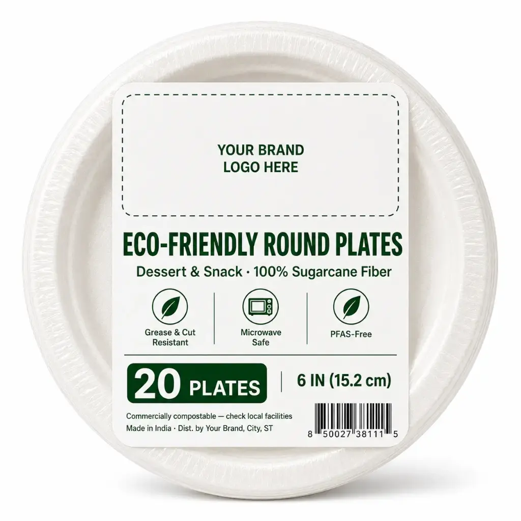 [DS-BG-620] Eco-friendly Round Plate 6", 20-ct per pack | 40 Packs/Case