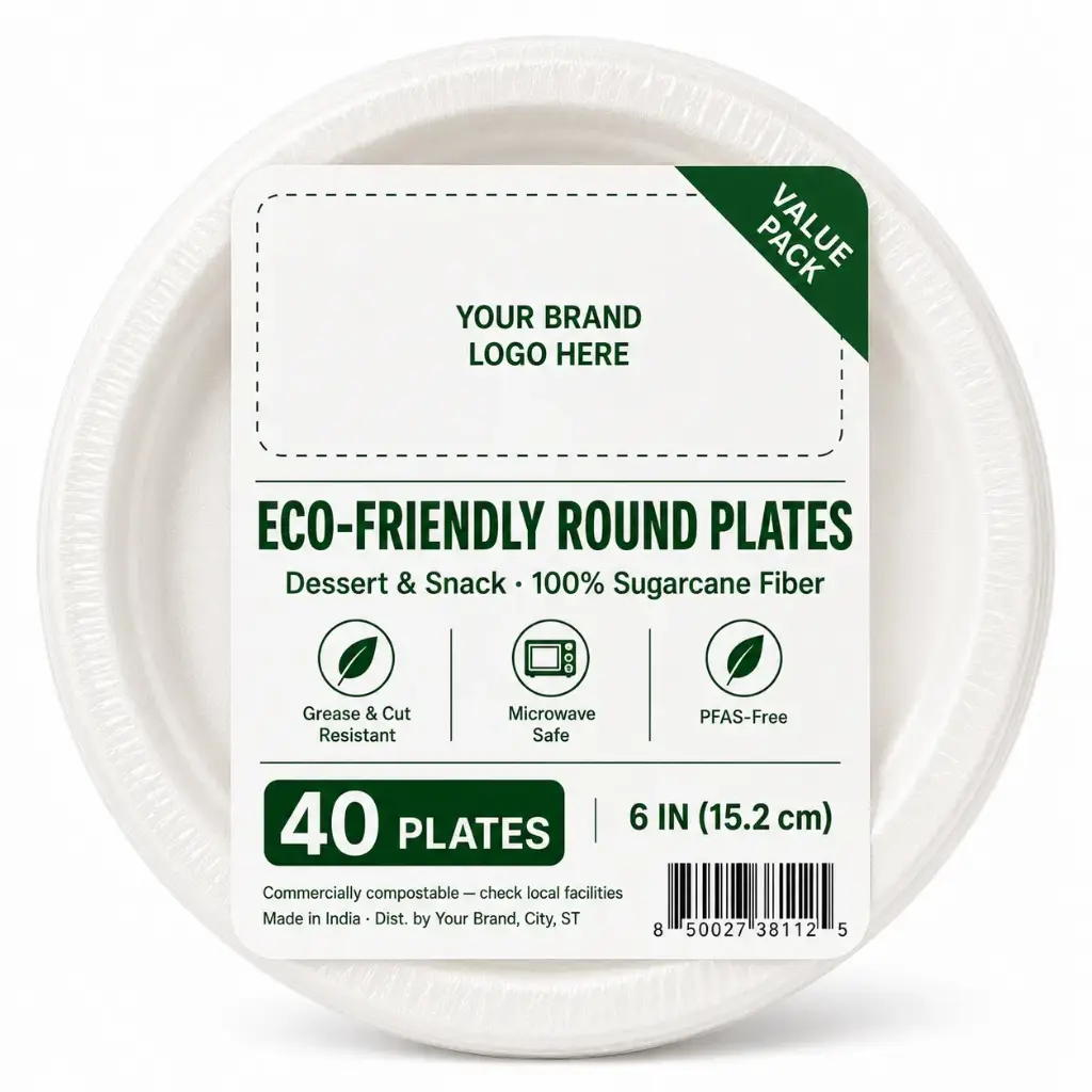 [DS-BG-640] Eco-friendly Round Plate 6", 40-ct per pack | 20 Packs/Case