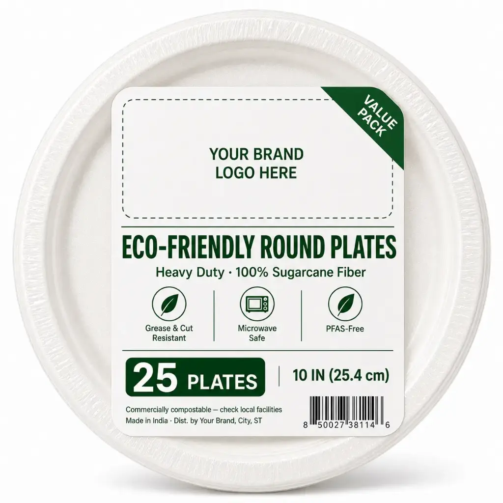 [DS-BG-1025] Eco-friendly Round Plate 10", 25-ct Value Pack | 14 Packs/Case