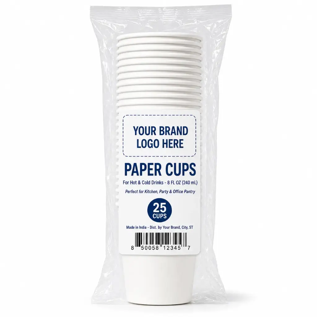 [DS-SW-825] 8 oz Plain Paper Cups, 25-Count - Single Wall Disposable