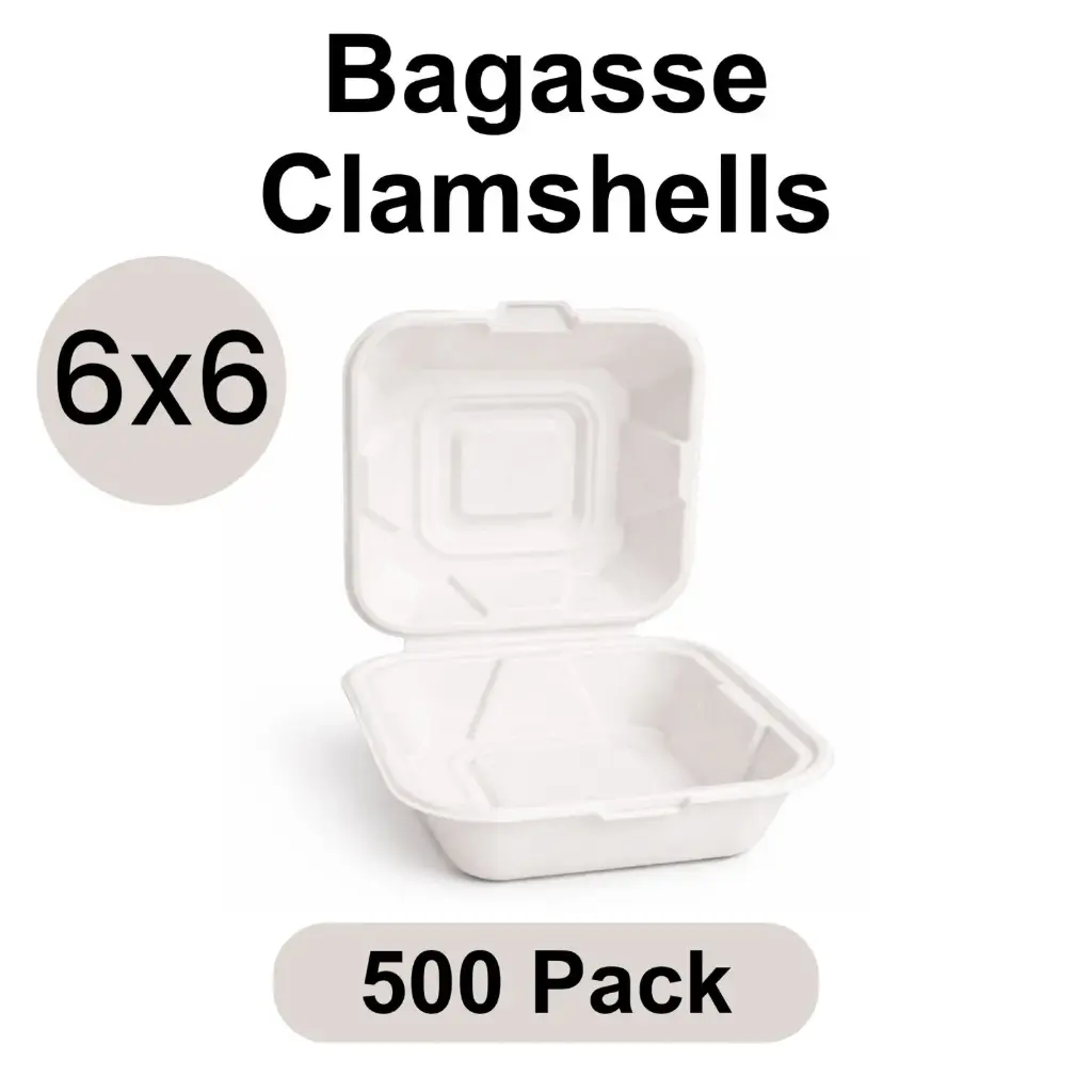 6"x6" Clamshell White [500 pack] Bagasse