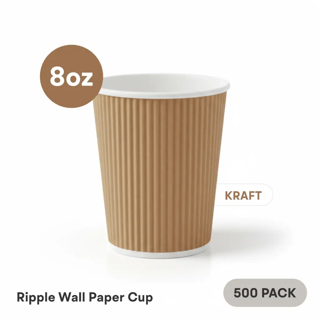 8 OZ Paper Cup Ripple Wall (240 ML) (Kraft) [500 per case] Plain Disposable 