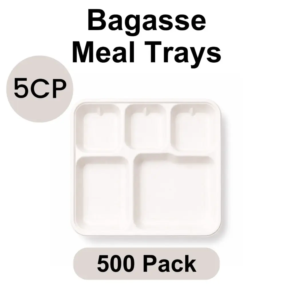 5-Compartment Plate White [500 pack] Bagasse