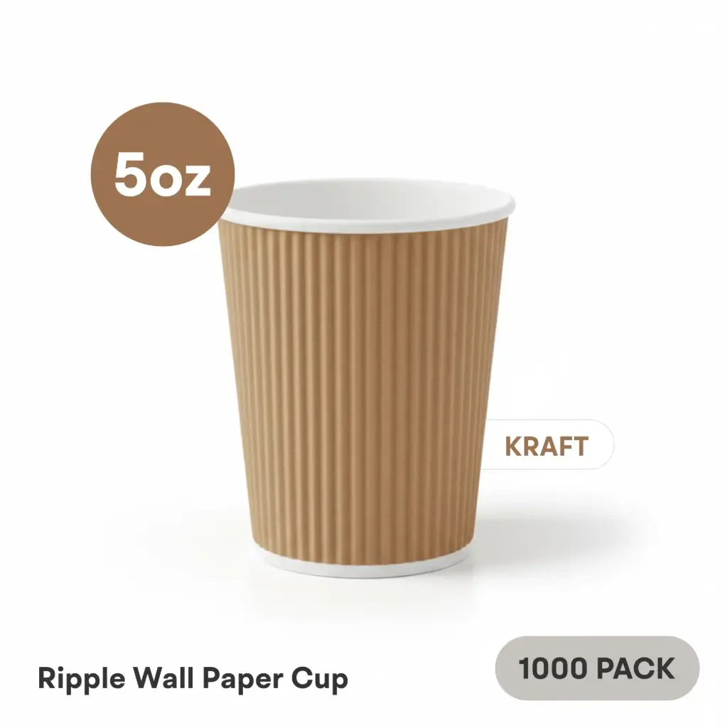 5 OZ Paper Cup Ripple Wall (150 ML) (Kraft) [1000 per case] Plain Disposable    