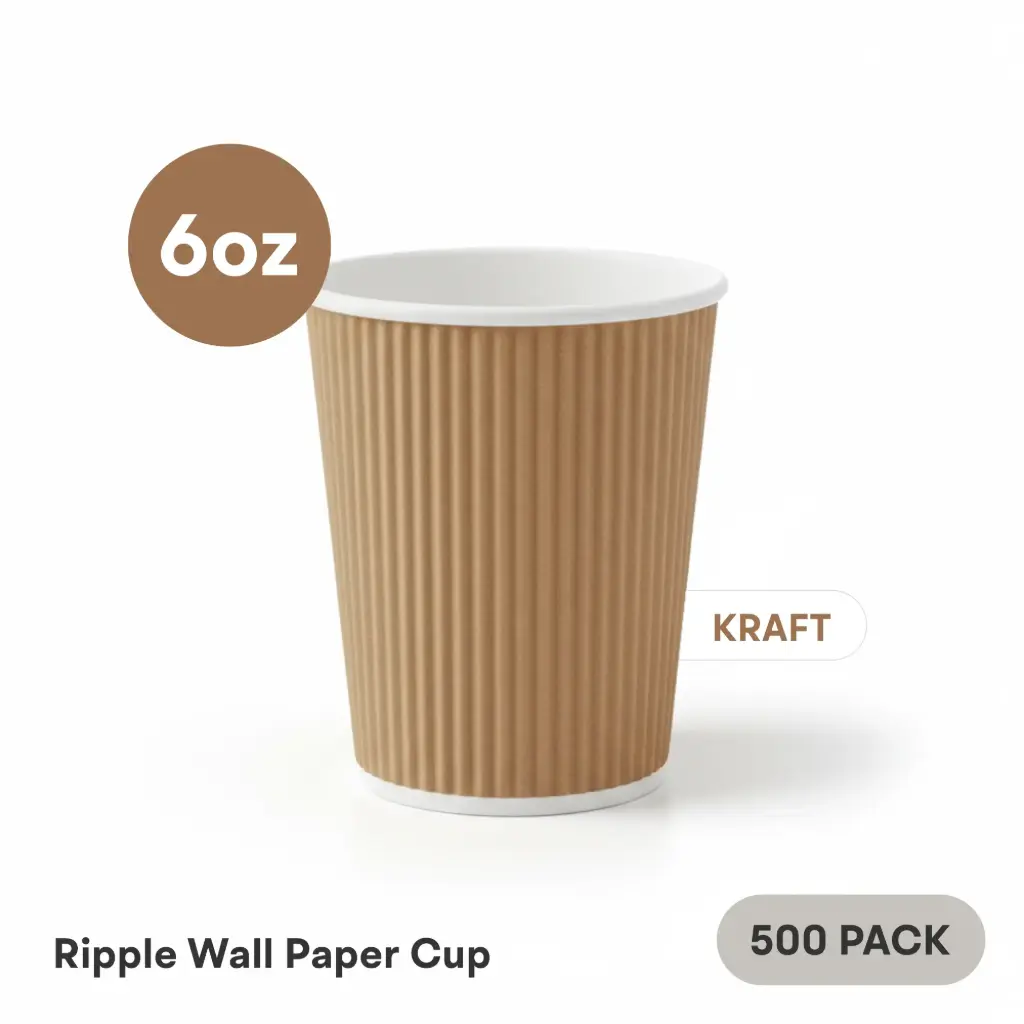 6 OZ Paper Cup Ripple Wall (180 ML) (Kraft) [500 per case] Plain Disposable