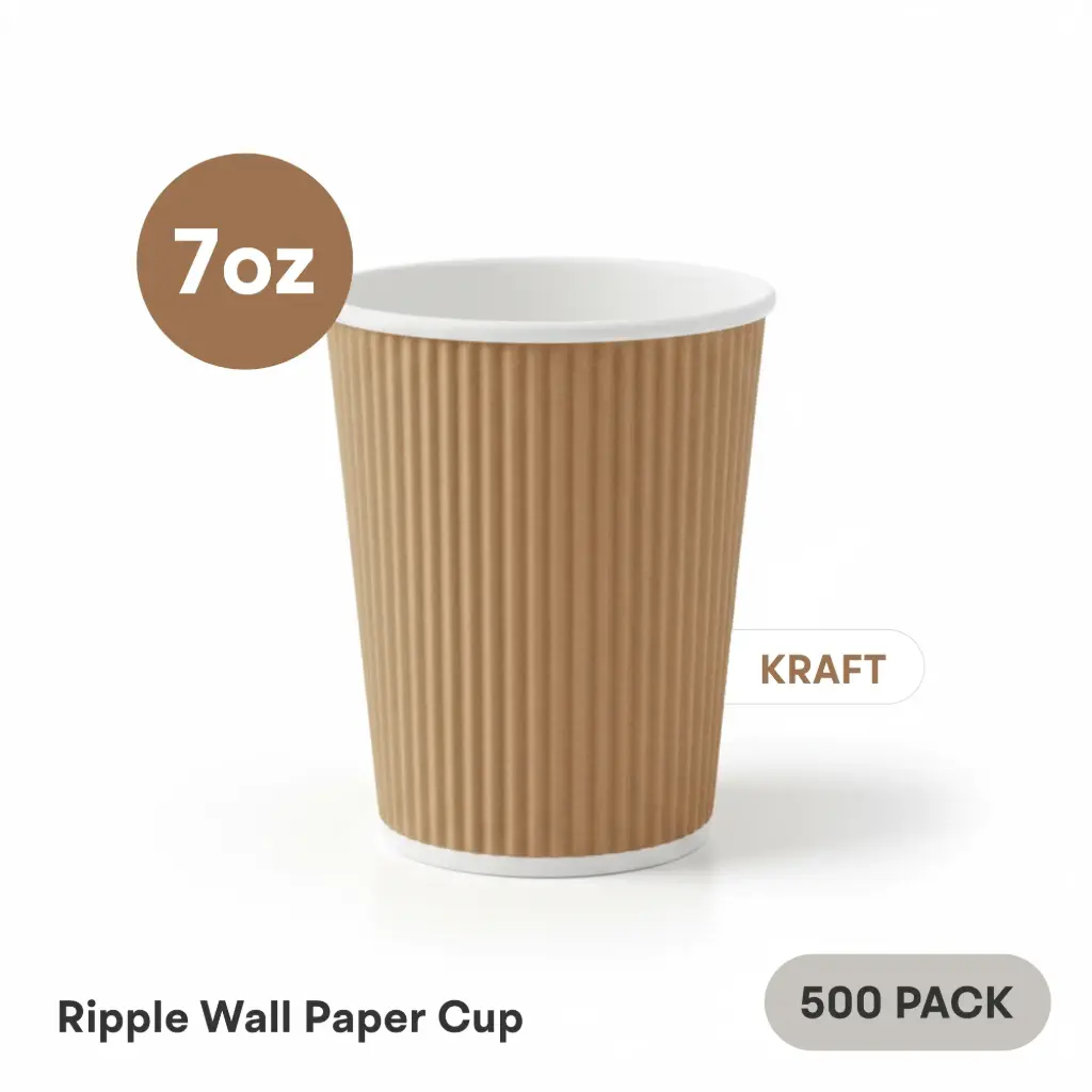 7 OZ Paper Cup Ripple Wall (210 ML) (Kraft) [500 per case] Plain Disposable