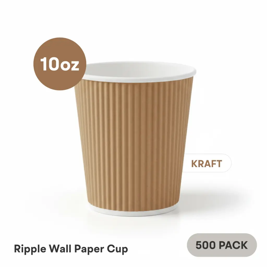 10 OZ Paper Cup Ripple Wall (300 ML) (Kraft) [500 per case] Plain Disposable