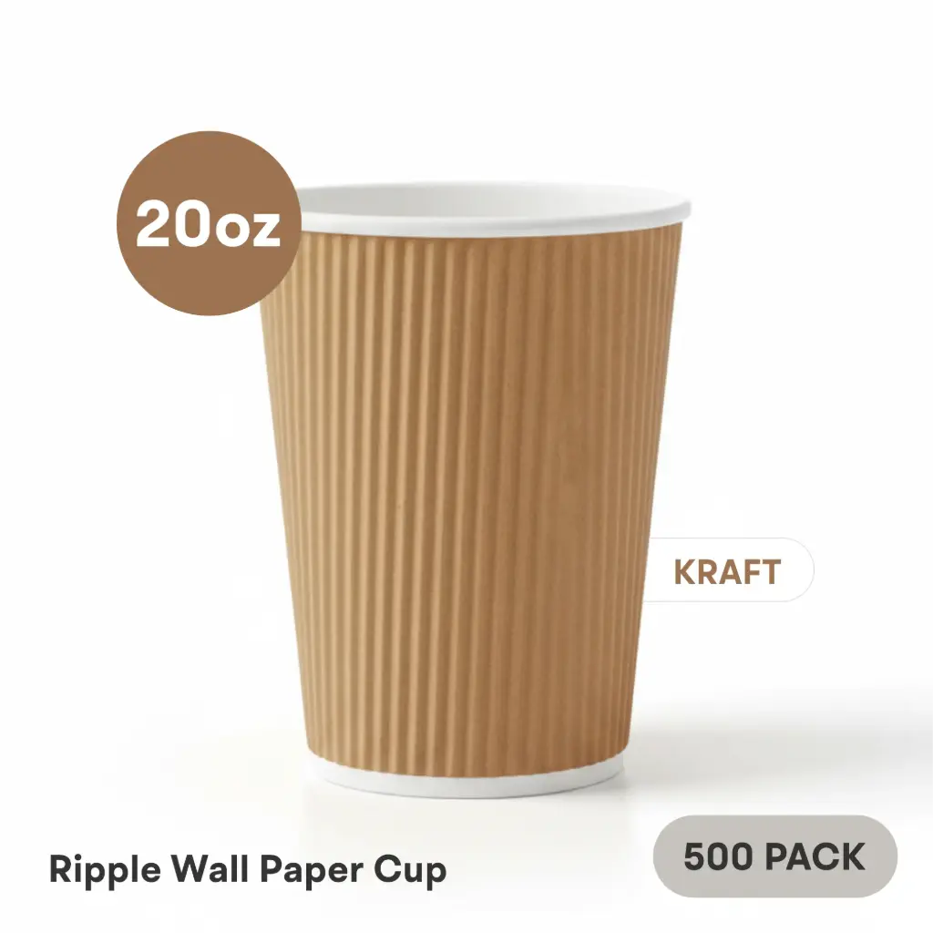 20 OZ Paper Cup Ripple Wall (600 ML) (Kraft) [500 per case] Plain Disposable
