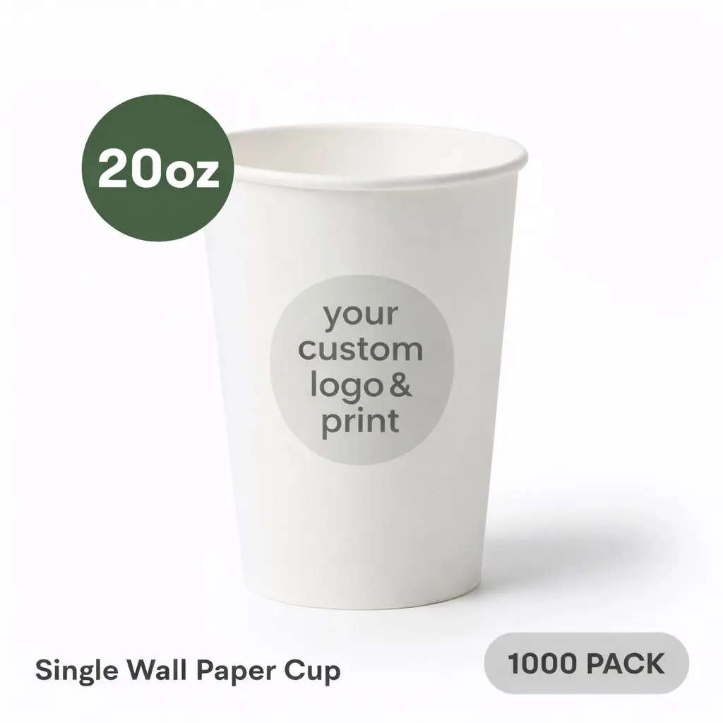 20 OZ Paper Cup Single Wall (600 ML) (Colour) [1000 per case] Printed Disposable      