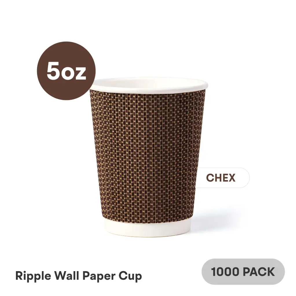 5 OZ Paper Cup Ripple Wall (150 ML) (Brown Chex Black Dots) [1000 per case] Plain Disposable