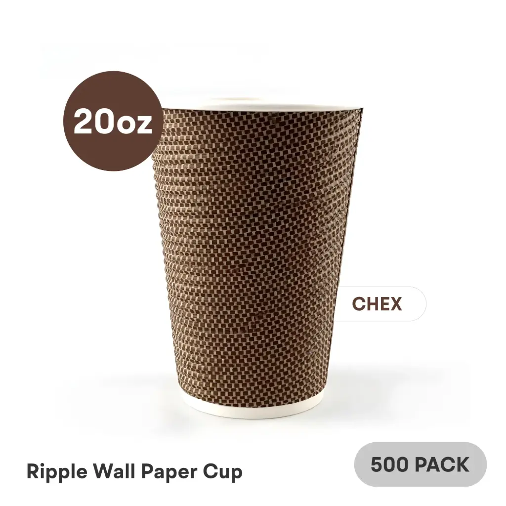 20 OZ Paper Cup Ripple Wall (600 ML) (Brown Chex Black Dots) [500 per case] Plain Disposable