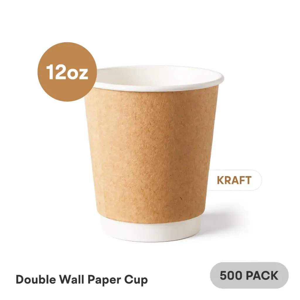 12 OZ Paper Cup Double Wall (360 ML) (Kraft) [500 per case] Plain Disposable