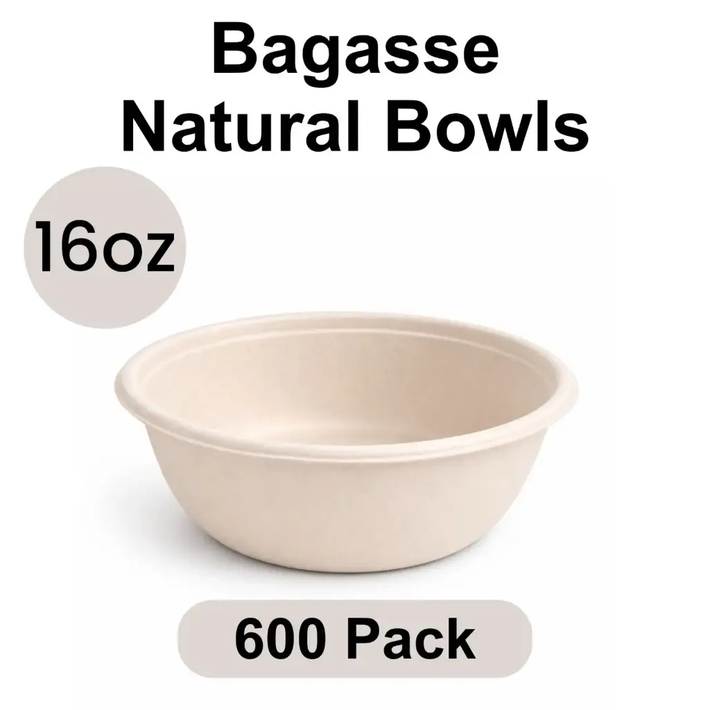 [BB-16-WH] 16 Oz Bowl Round Natural (500 ml) [600 pack] Bagasse