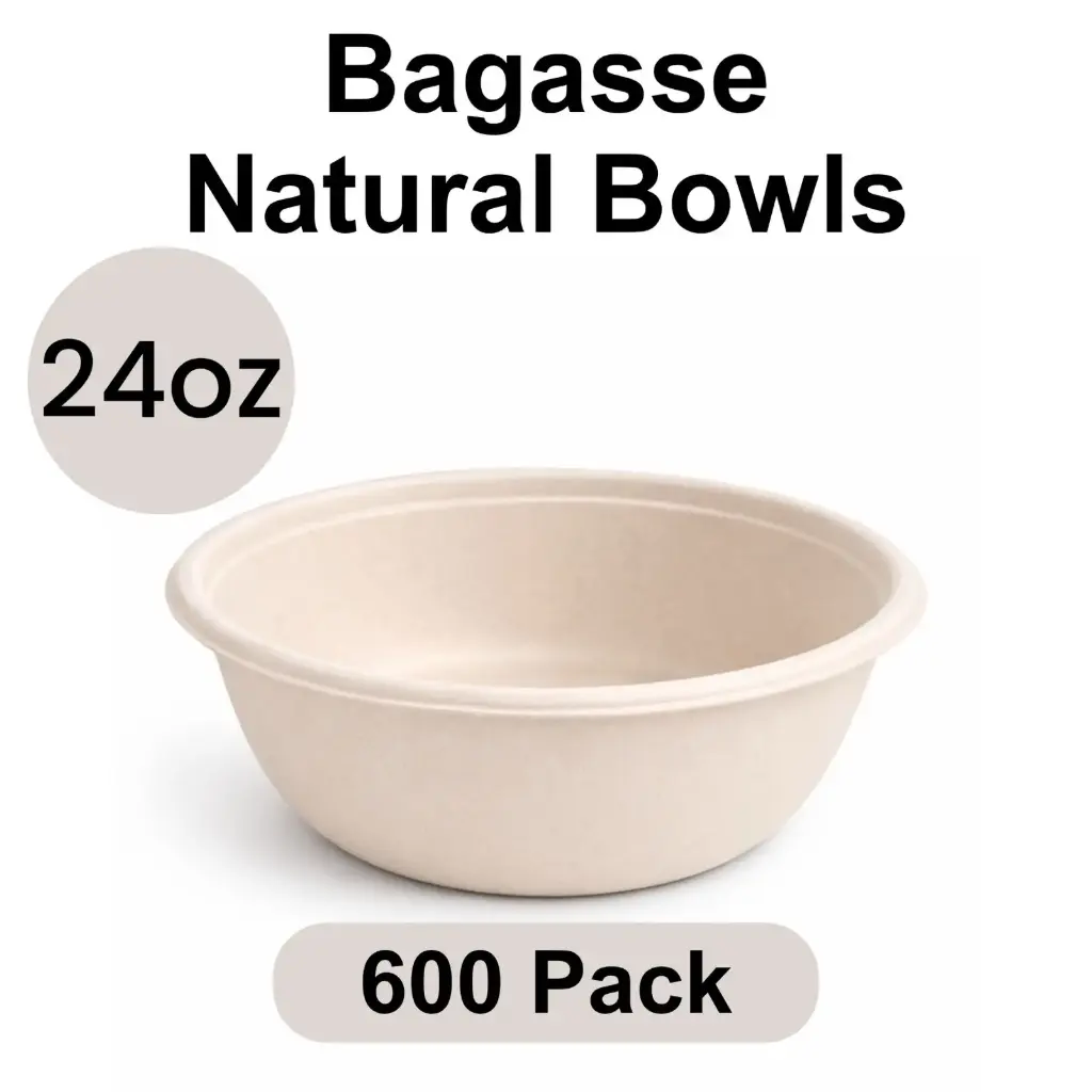 [BB-24-WH] 24 Oz Bowl Round Natural (750 ml) [600 pack] Bagasse
