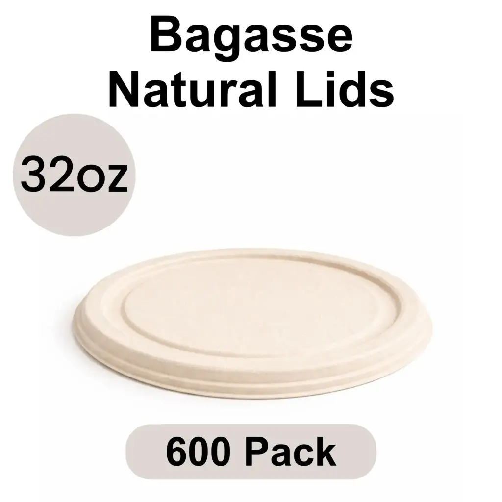 [LD-32-WH] Lid for 32 Oz Bowl Round Natural (1000 ml) [600 pack] Bagasse