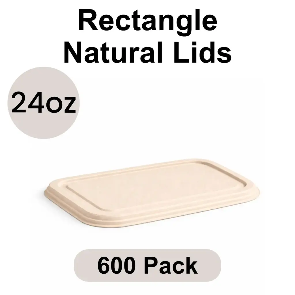 [LD-24-WH-1] Lid for 24 Oz Rectangle Natural (750 ml) [600 pack] Bagasse