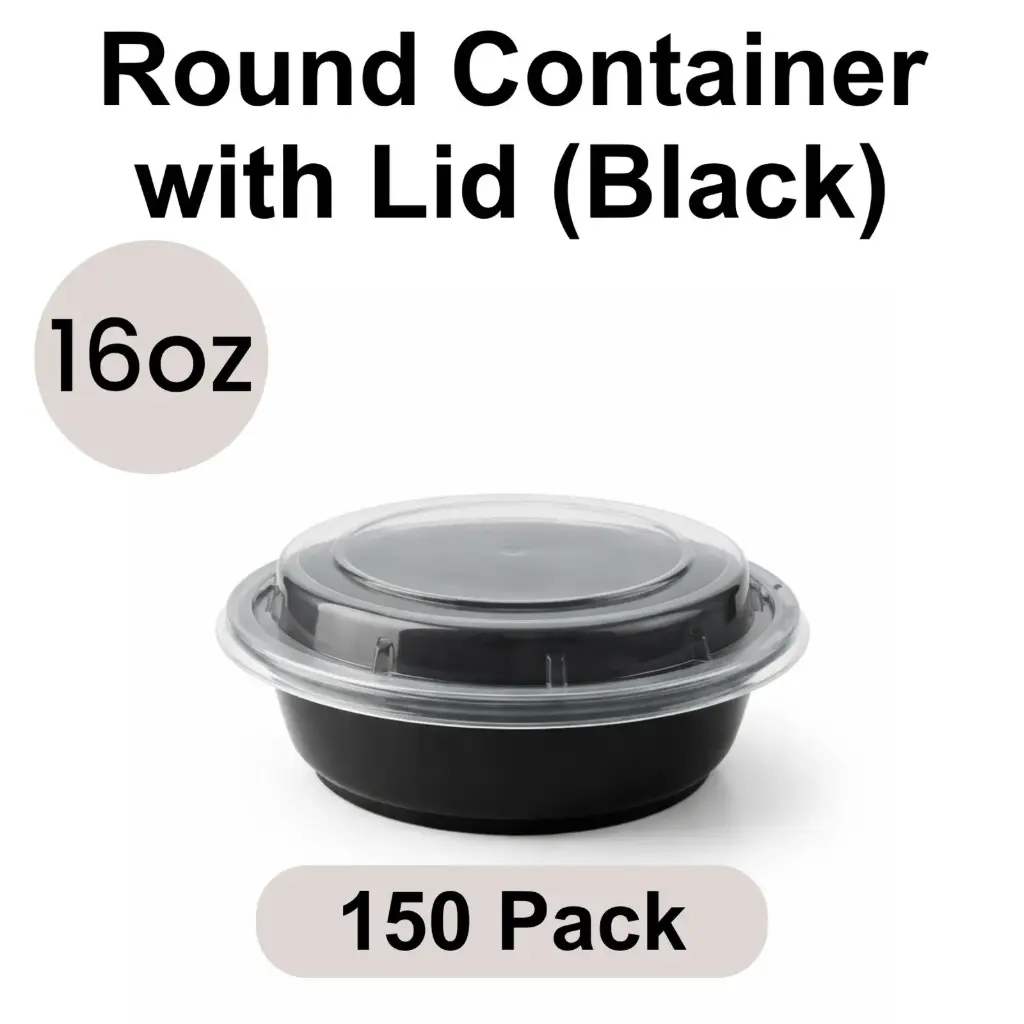 16oz Round Black PP Takeout Container with Lid 150pk [RO-16]