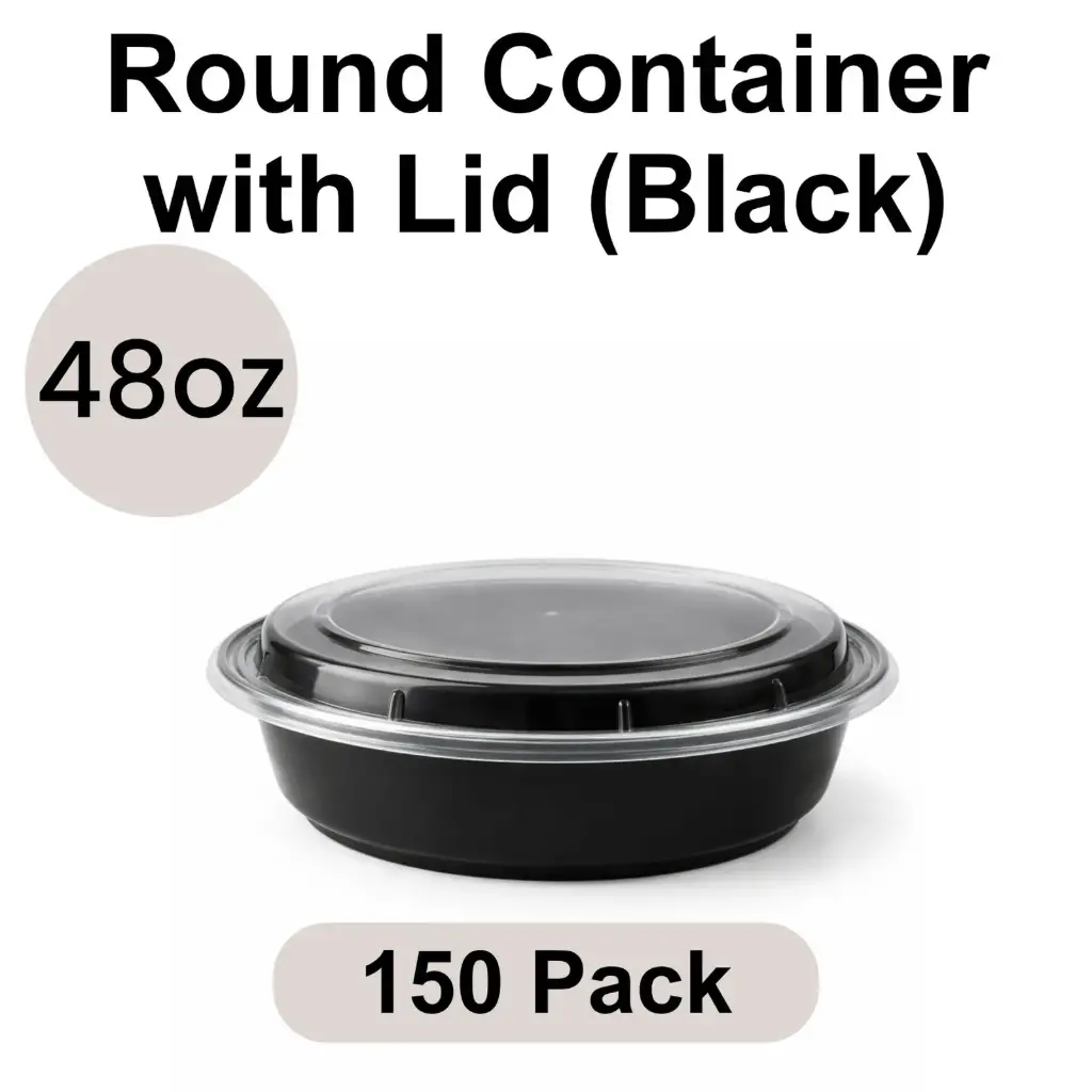 48oz Round Black PP Takeout Container with Lid 150pk [RO-48]