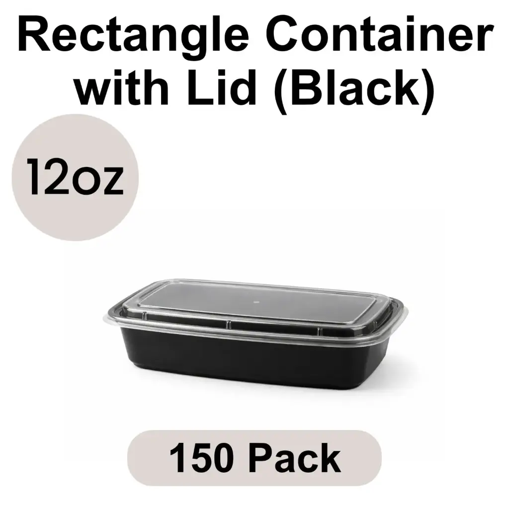 12oz Rectangular Black PP Takeout Container with Lid 150pk [RE-12]