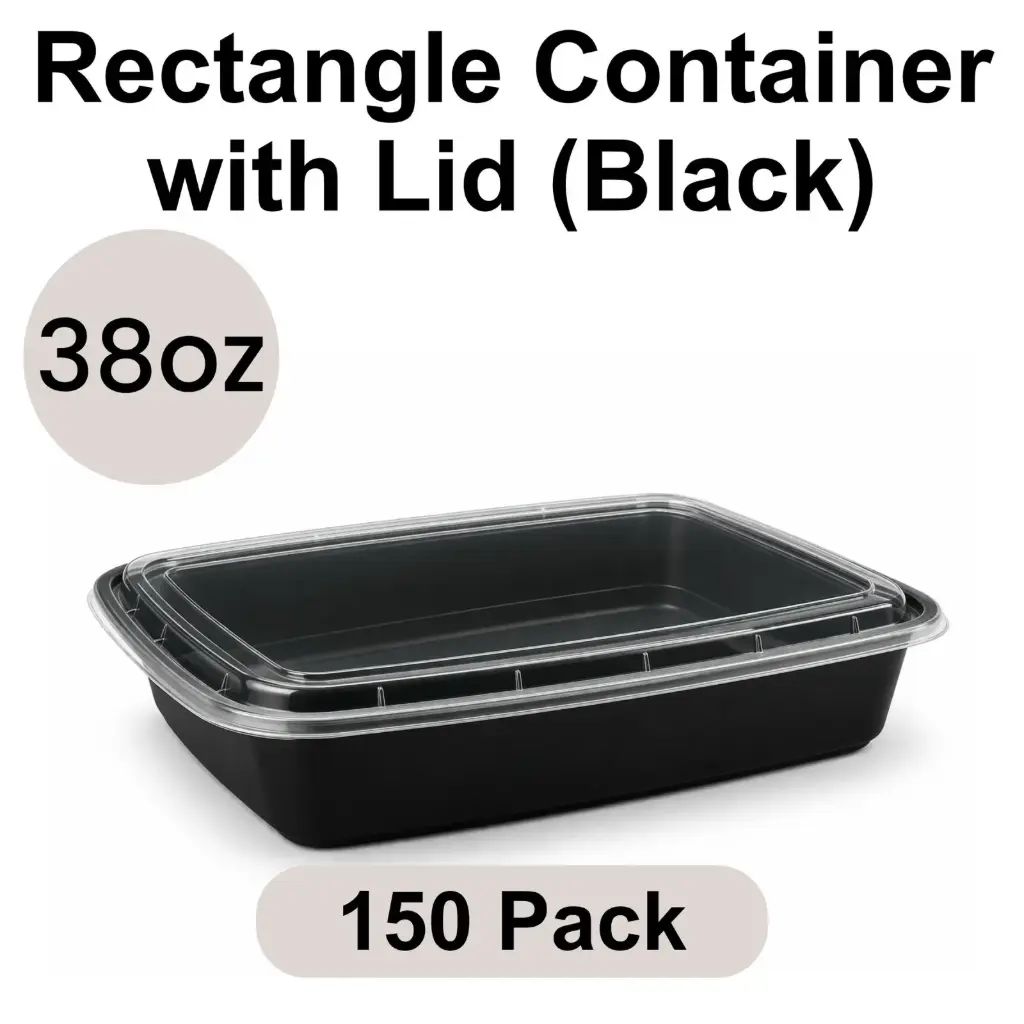 [PP-RE-38] 38oz Rectangular Black PP Takeout Container with Lid 150pk [RE-38]