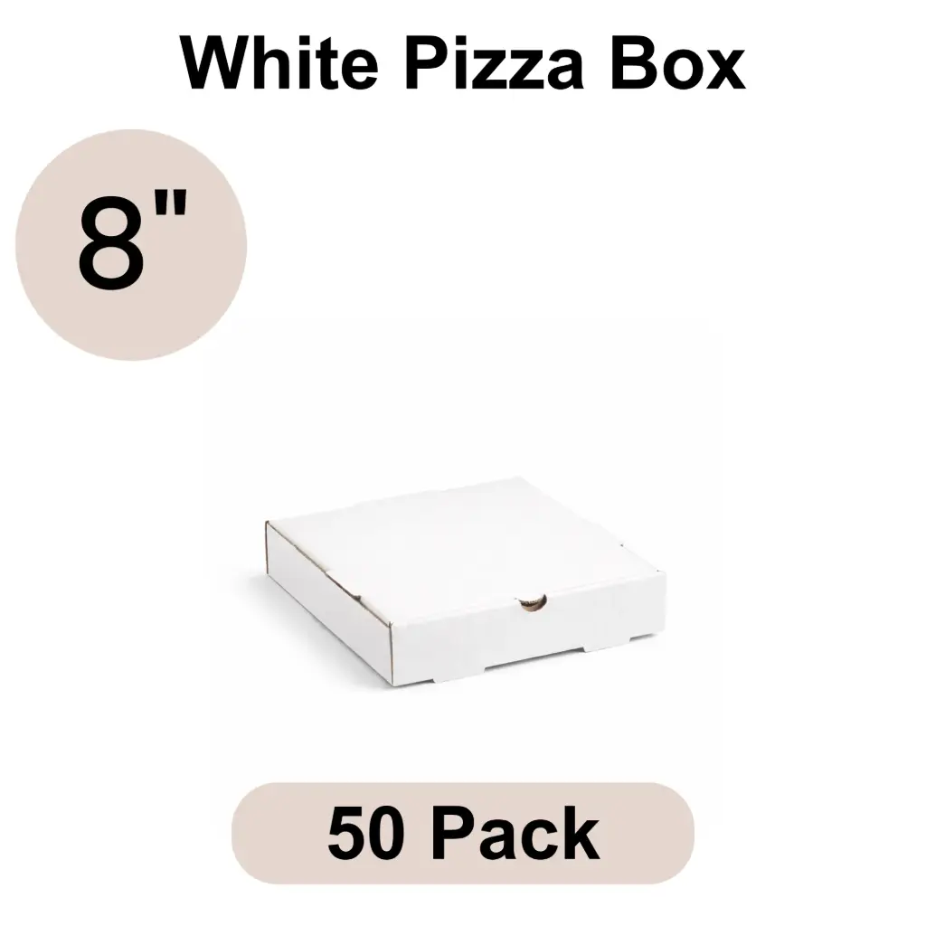 8" Plain White Pizza Box 3-ply B-Flute 50pk