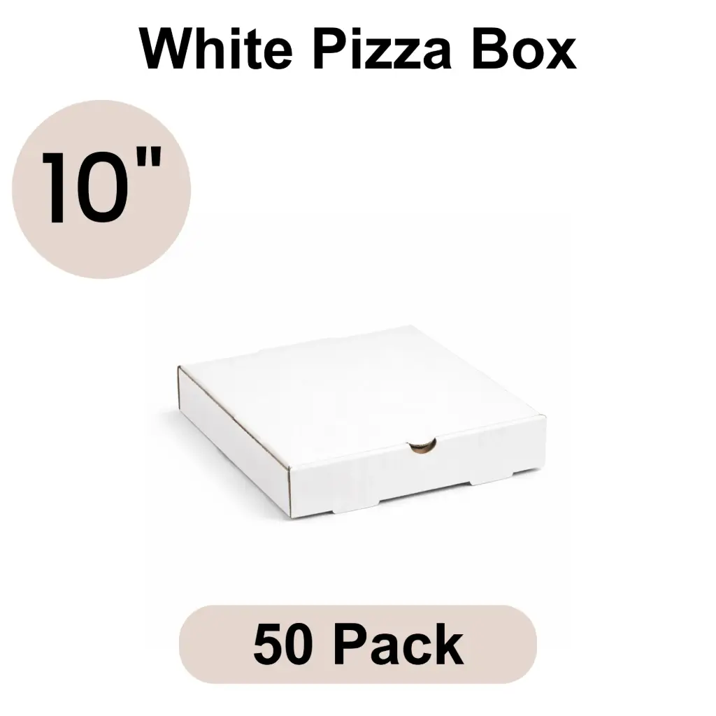 10" Plain White Pizza Box 3-ply B-Flute 50pk