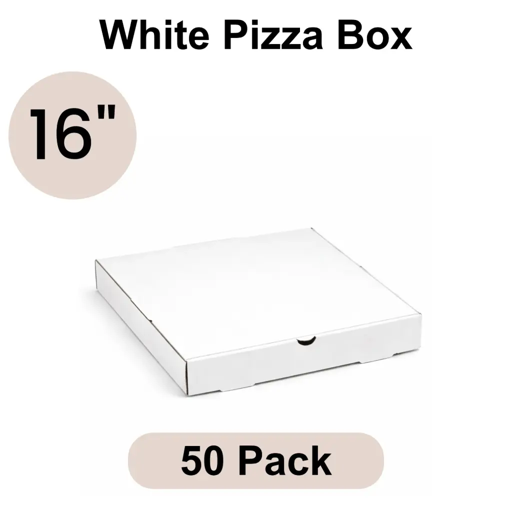 16" Plain White Pizza Box 3-ply B-Flute 50pk