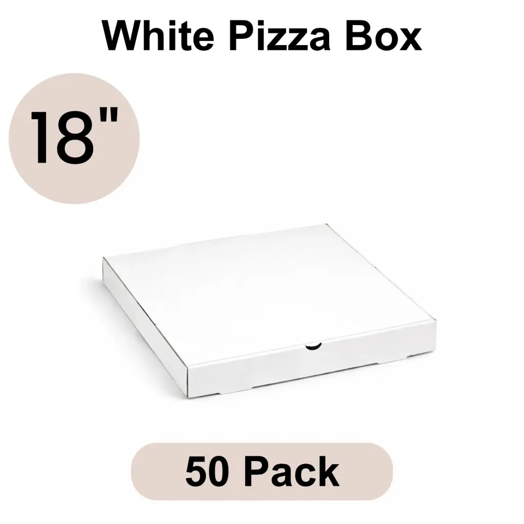 18" Plain White Pizza Box 3-ply B-Flute 50pk