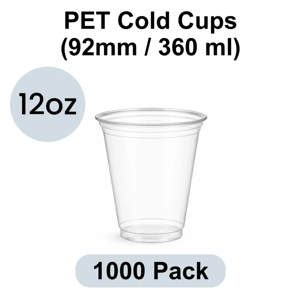 92mm PET Cold Cup 12oz (360ml) Clear 1000pk