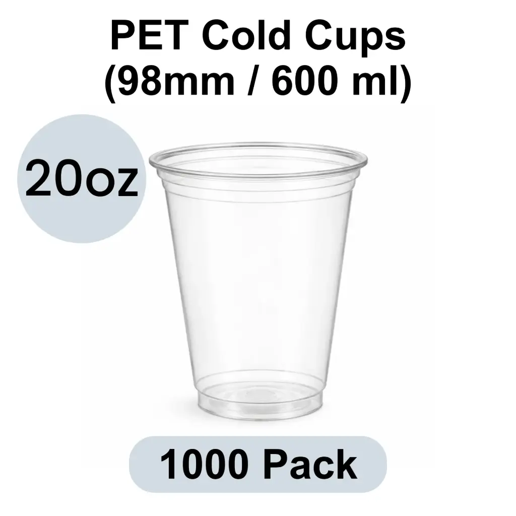 98mm PET Cold Cup 20oz (600ml) Clear 1000pk