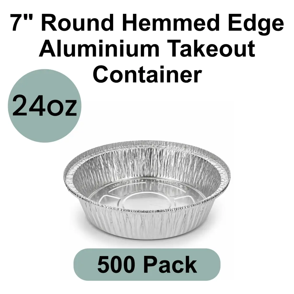 7" Round 24oz Hemmed Edge Aluminum Takeout Container 500pk