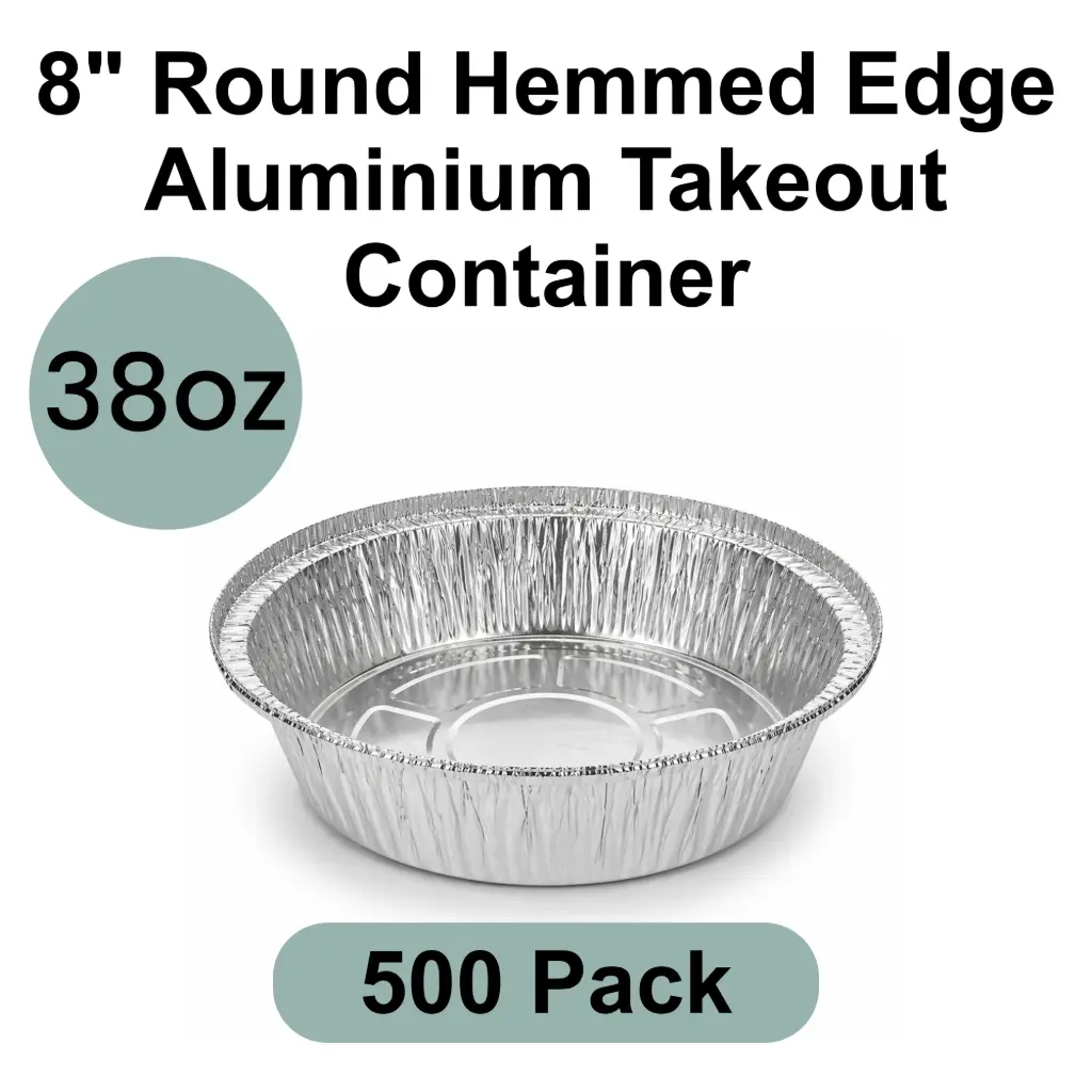 8" Round 38oz Hemmed Edge Aluminum Takeout Container 500pk