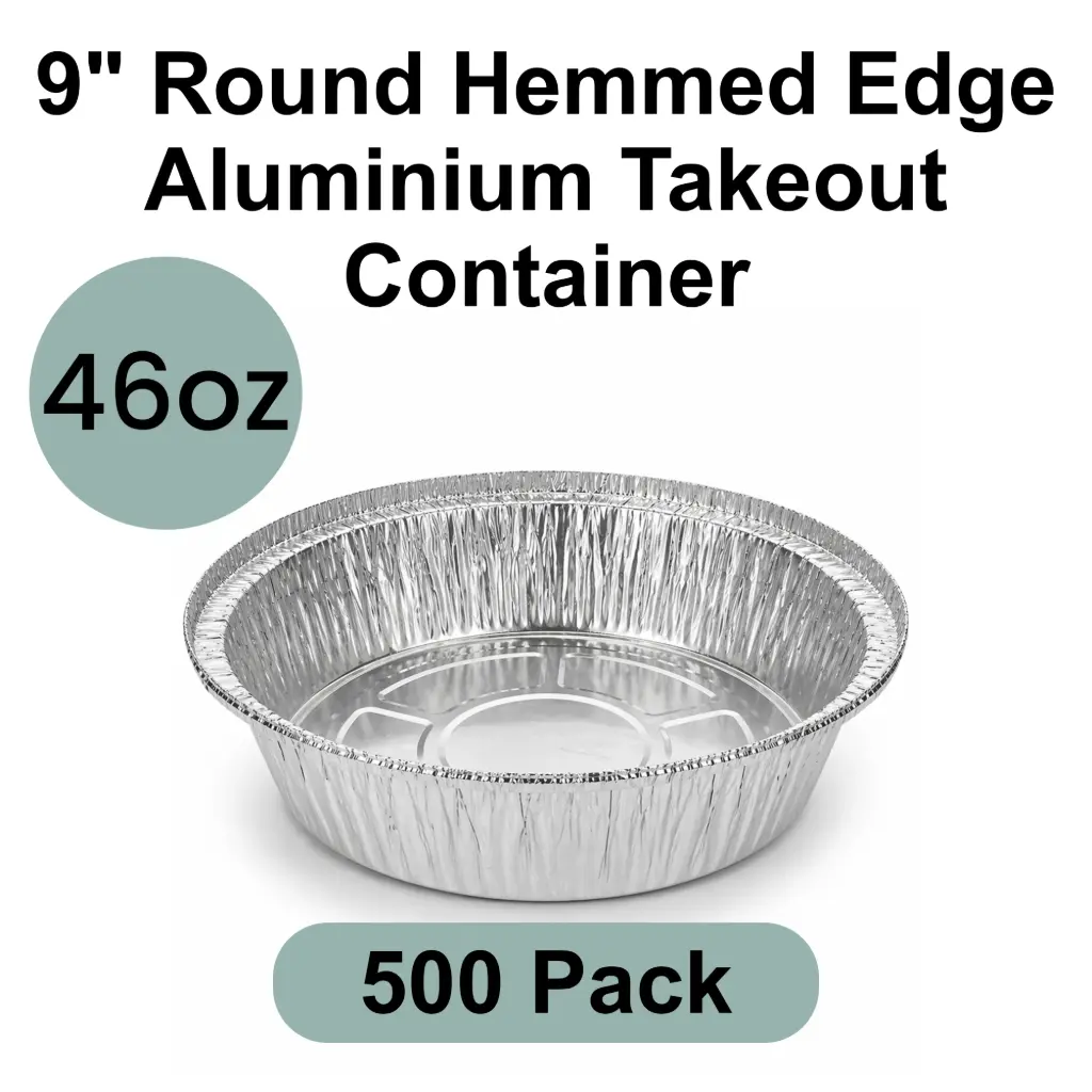 9" Round 46oz Hemmed Edge Aluminum Takeout Container 500pk