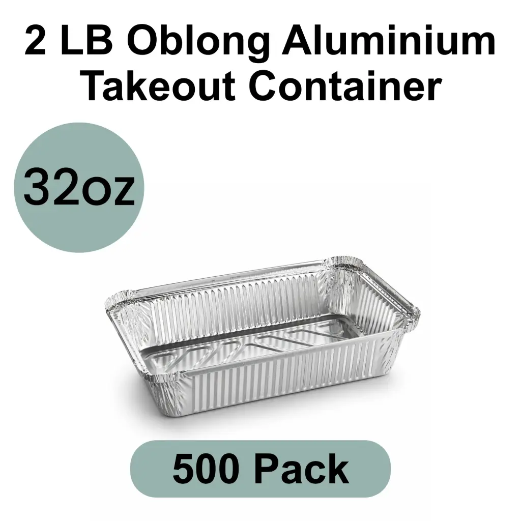 2 LB 32oz Oblong Aluminum Takeout Container 500pk