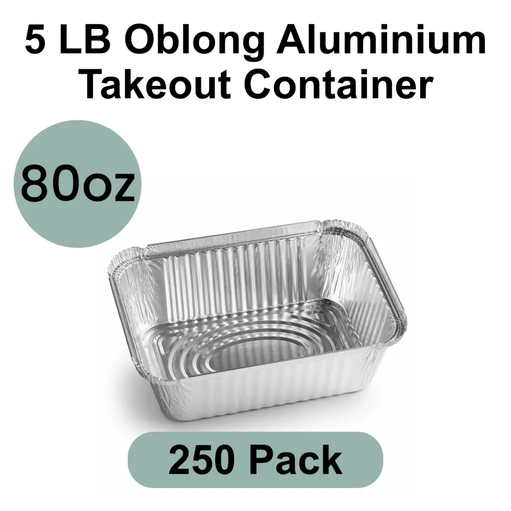 5 LB 80oz Oblong Aluminum Takeout Container 250pk