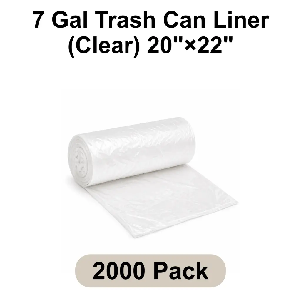 7 Gal Trash Can Liner (Clear) 20"x22" 8 Micron Star Seal | 2000/Case (40 Rolls x 50 Bags/Roll)