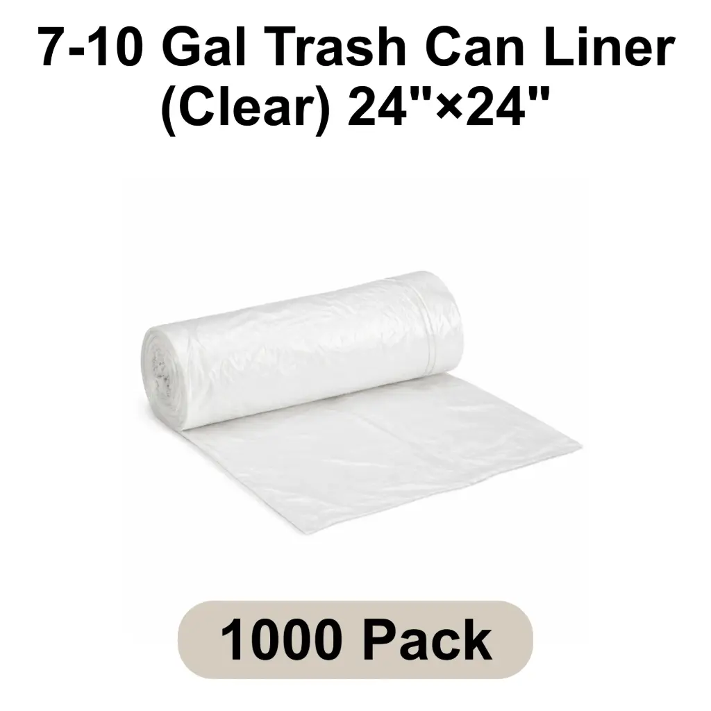 7-10 Gal Trash Can Liner (Clear) 24"x24" 8 Micron Star Seal | 1000/Case (20 Rolls x 50 Bags/Roll)