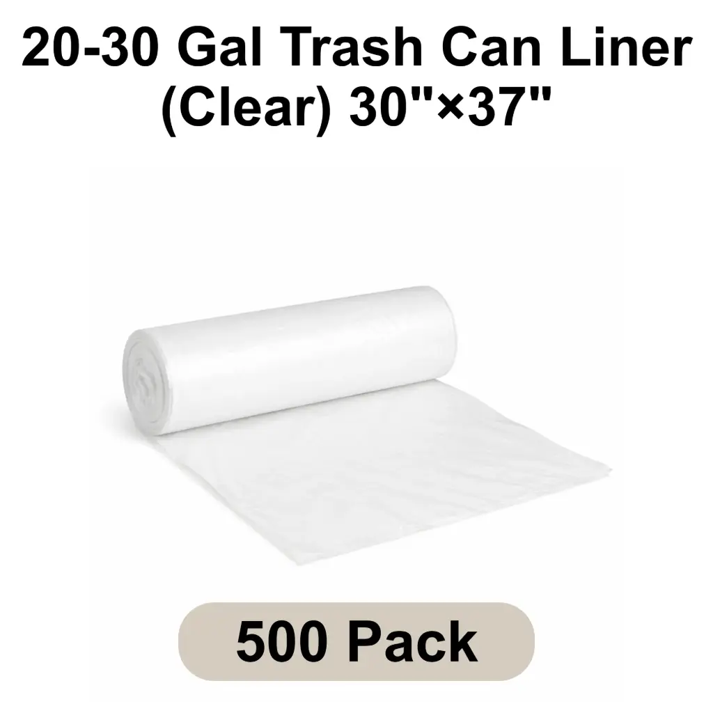 20-30 Gal Trash Can Liner (Clear) 30"x37" 10 Micron Star Seal | 500/Case (20 Rolls x 25 Bags/Roll)