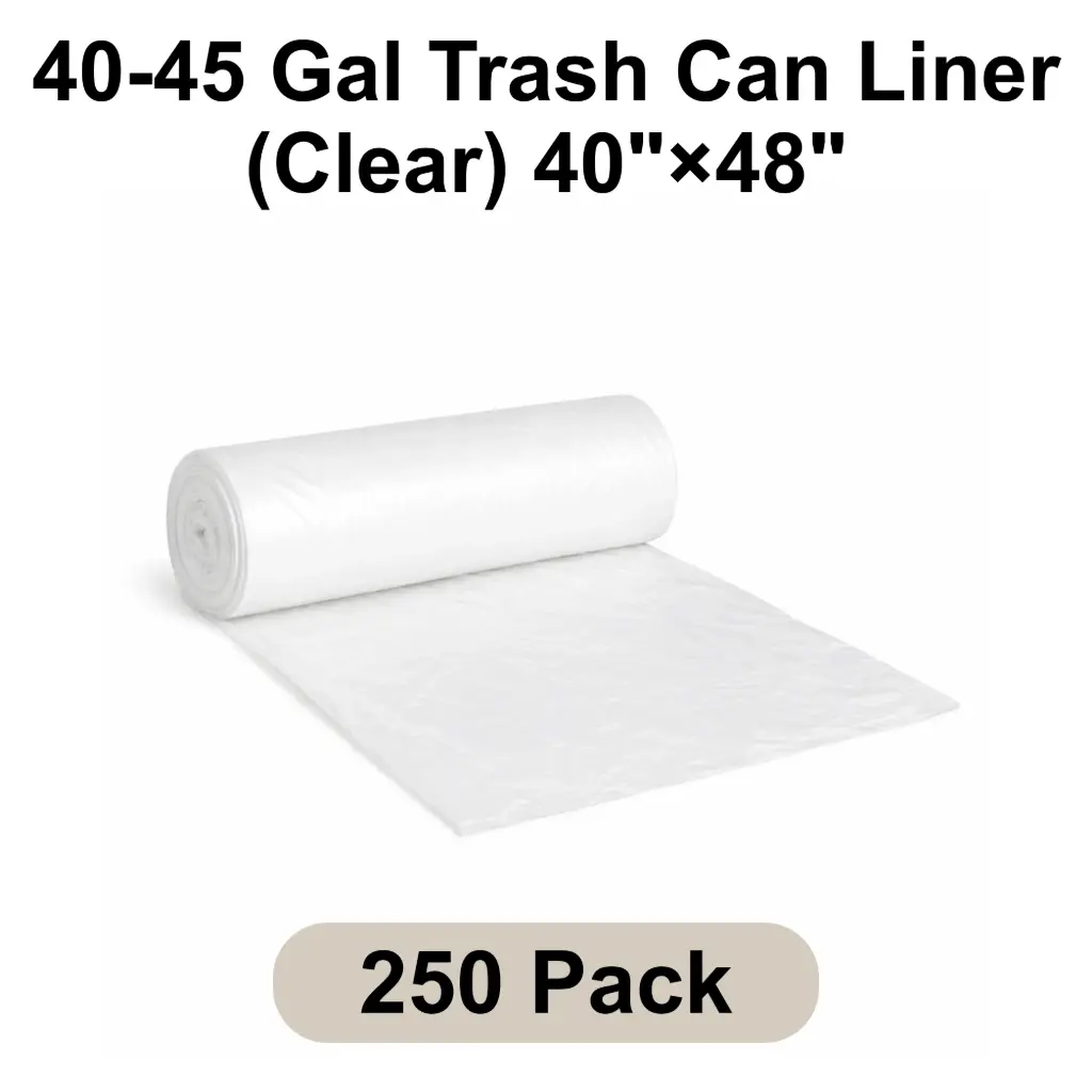 40-45 Gal Trash Can Liner (Clear) 40"x48" 16 Micron Star Seal | 250/Case (10 Rolls x 25 Bags/Roll)