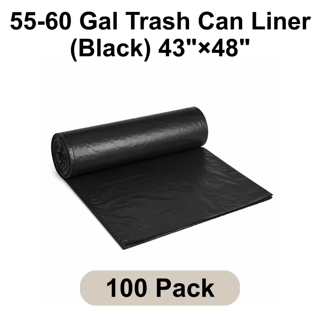 [TCL-BK-013] 55-60 Gal Trash Can Liner (Black) 43"x48" 2.0 Mil Star Seal | 100/Case (5 Rolls x 20 Bags/Roll)
