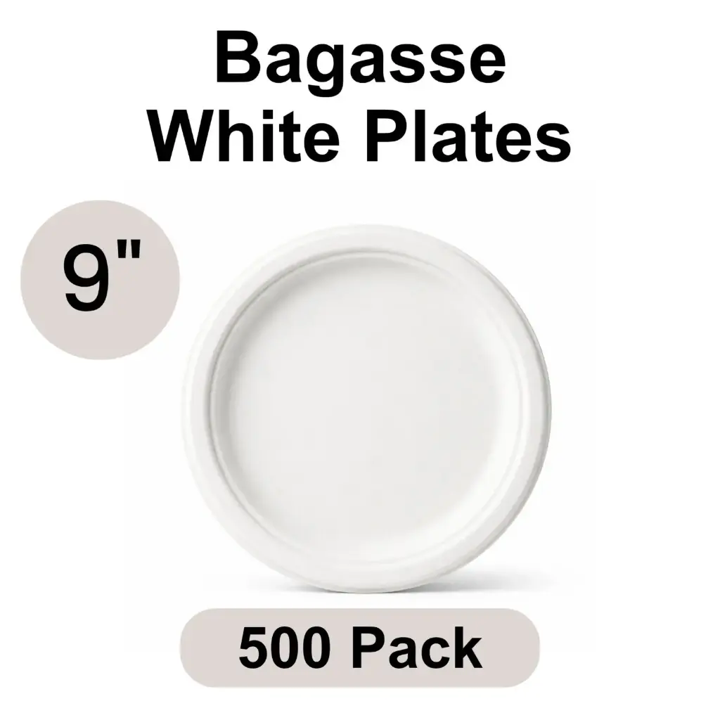 9" Plates White [500 pack] Bagasse