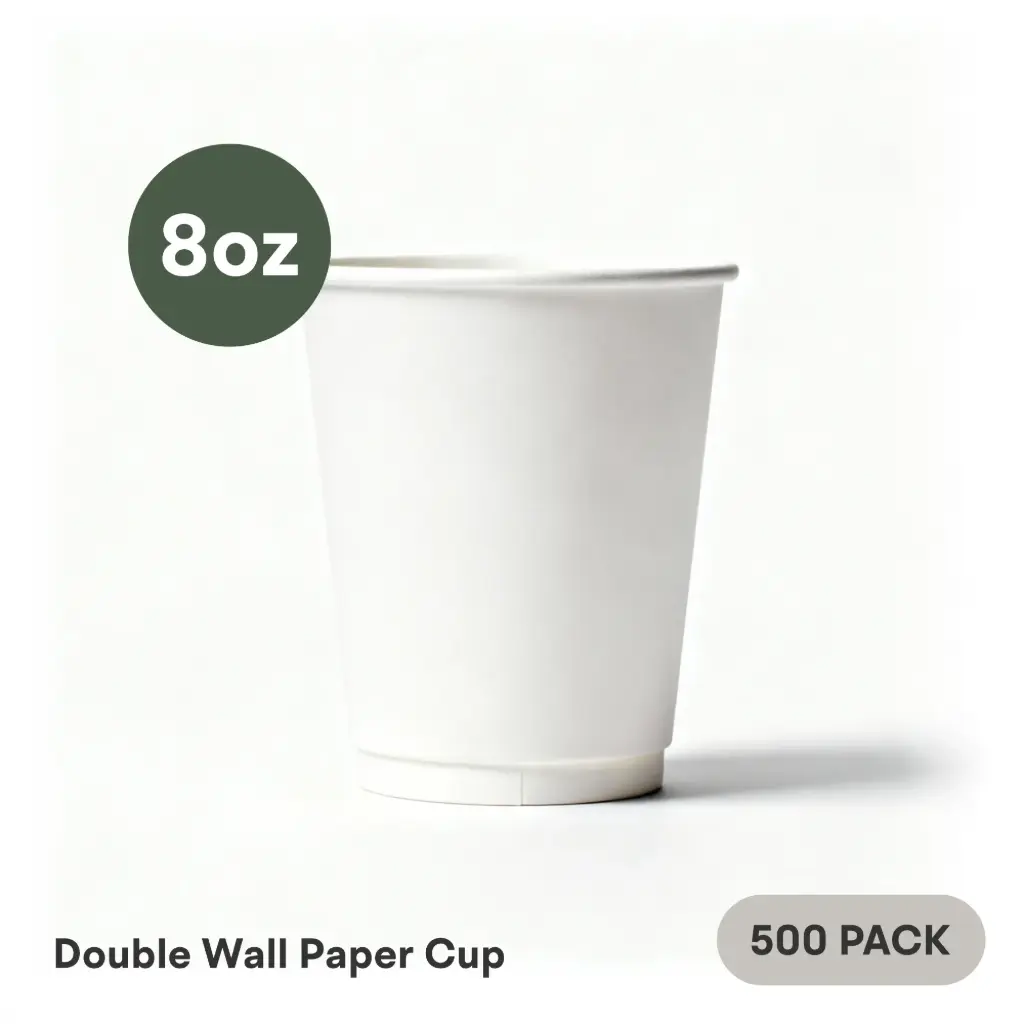 8 OZ Paper Cup Double Wall (240 ML) (White) [500 per case] Plain Disposable