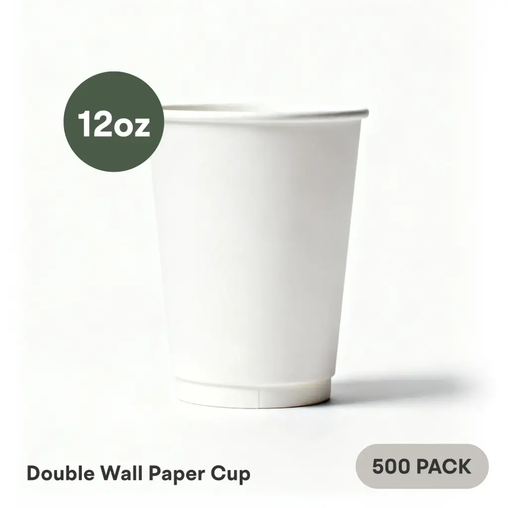 12 OZ Paper Cup Double Wall (360 ML) (White) [500 per case] Plain Disposable