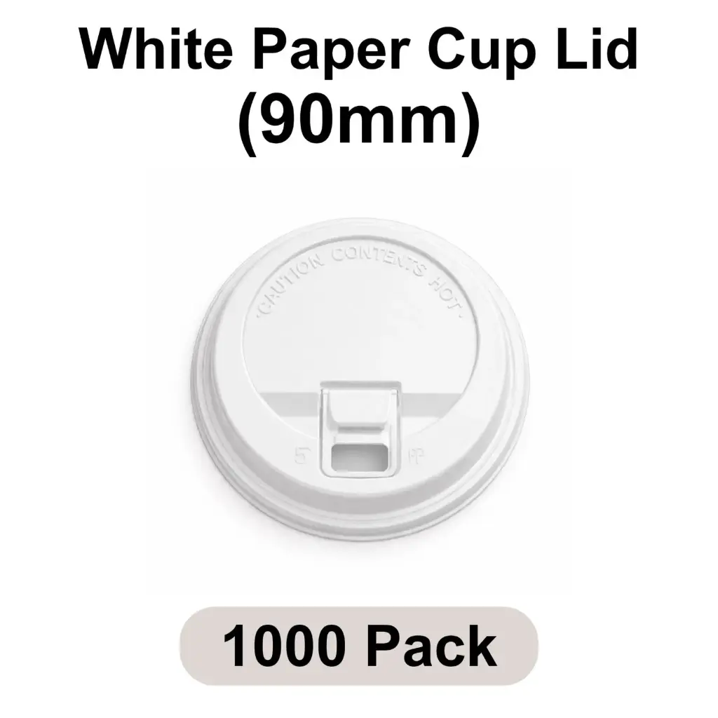 [LI-90-WH] 90 MM Lockable Sipper Lids (White) [1000 pack] HIPS for 10-20 Oz Paper Cups