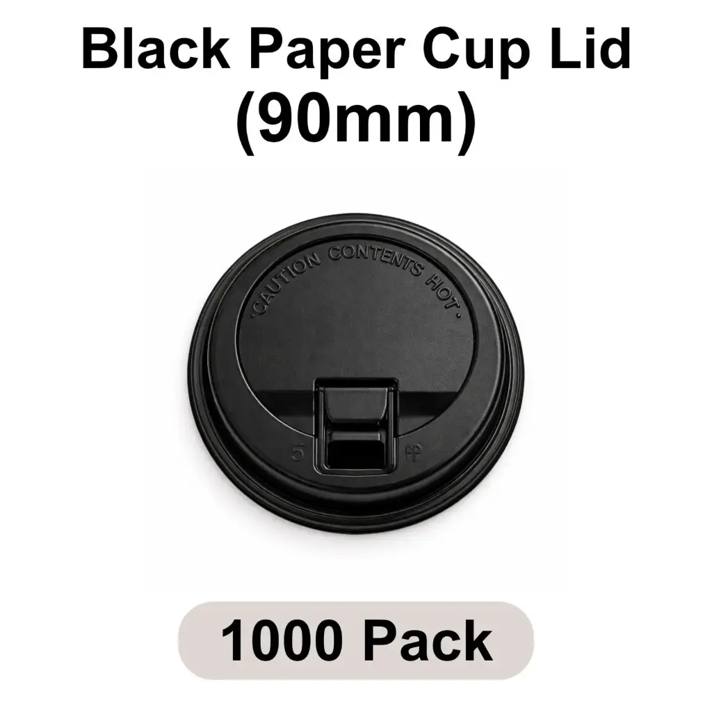 [LI-90-BK] 90 MM Lockable Sipper Lids (Black) [1000 pack] HIPS for 10-20 Oz Paper Cups